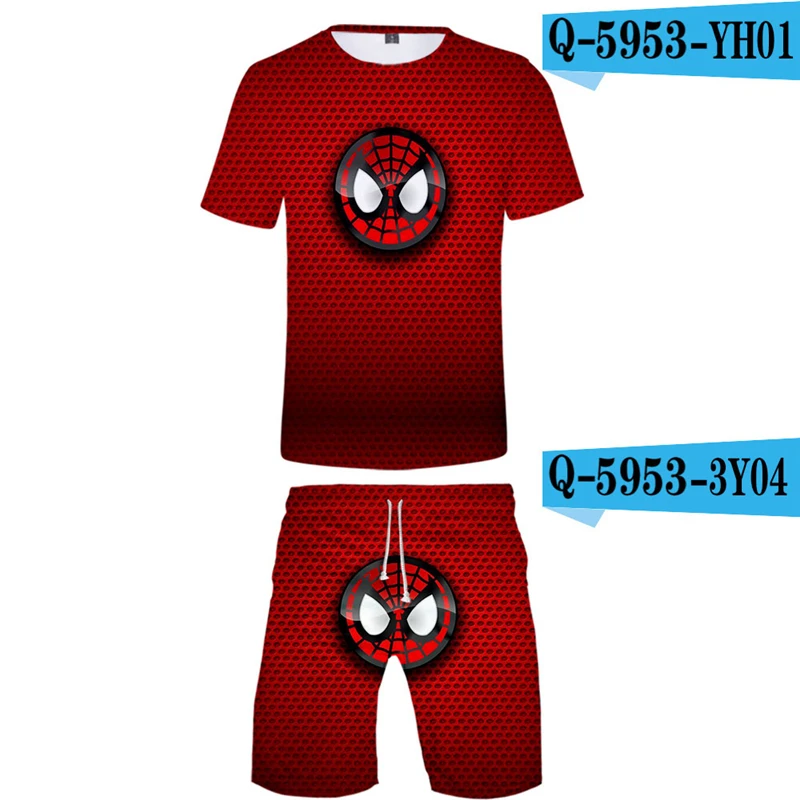 

Men Clothes 2019 Summer Men Sets Tshirt And Short Pants Spiderman Printed Male Suits Causal 3D Clothes O-Neck Boys Costumes Kids