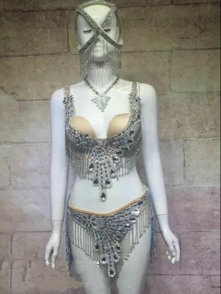 Argent Sexy Femmes Vêtements Bikinis Soutien Outfit Photo Court gorge Strass Partie Color Scène Baalmar De Dj Discothèque Costumes Brillant Danse Bikini afWPvq0