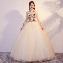 Стенд воротник Vestidos De 15 Anos бальное платье с длинным рукавом сексуальные женские бальные платья новые платья вышивка цветок Роскошные платья