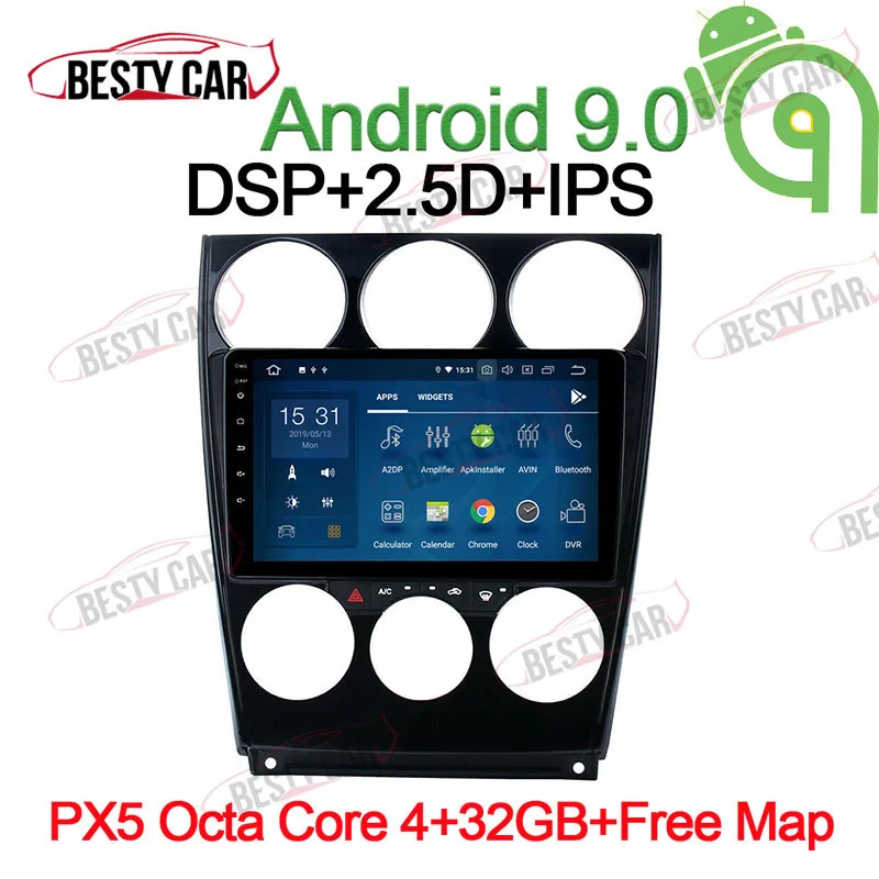 

9" Android 9.0 Car Stereo Multimedia Player for Mazda 6 2004~2014 GPS Navigation Radio Audio DSP 2.5D+IPS
