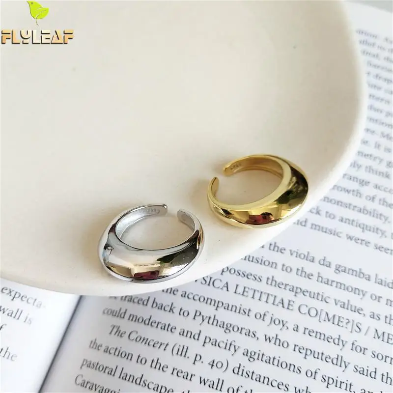 

Flyleaf 925 Sterling Silver Rings For Women Curved Surface High Quality Fashion Jewelry Simple Open Ring Gold Femme Ol Style