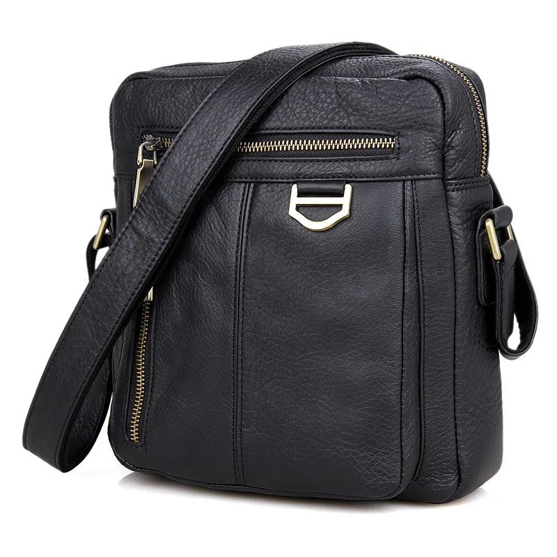 

Nesitu High Quality Black Real Skin Genuine Leather Small Men Messenger Bags for ipad Male Shoulder Bags M1011