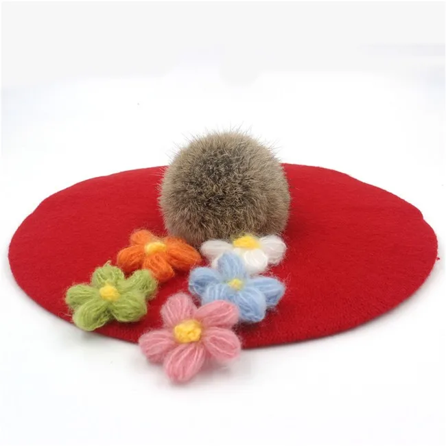 Новая зимняя теплая шерстяная женская шапка-федора Для Laday Artist шапка с вышивкой с ручной работы цветок мех круглые помпоны берет шляпа 20
