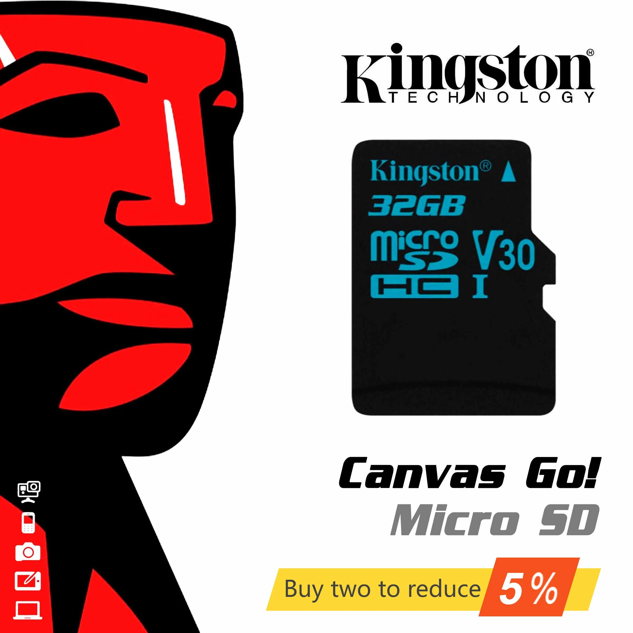 Оригинальный Kingston Цифровой 32 Гб 64 Гб microSDHC UHS-I скорость холст Go класс 10 Флэш-карта памяти (SDCG2/32 ГБ/64 Гб/128 ГБ)