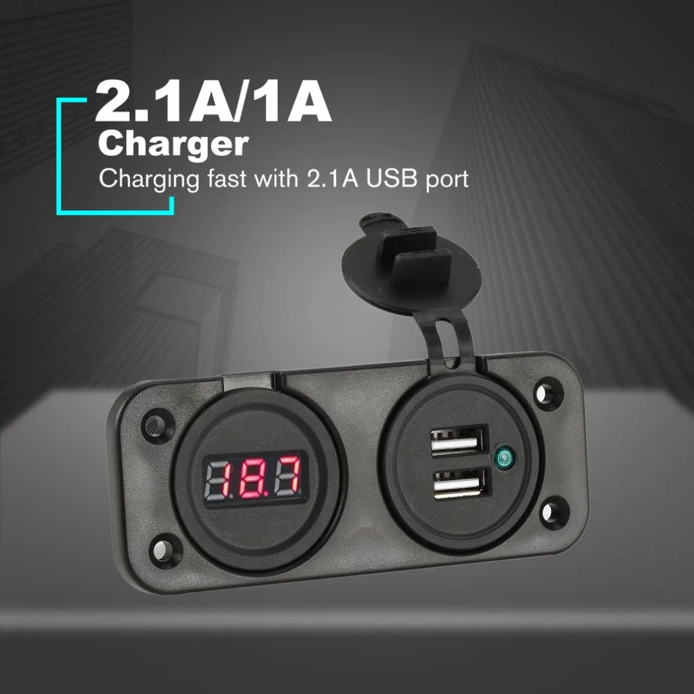 2.1A/1A автомобильное зарядное устройство Мини вольтметр зарядное гнездо Dual USB светодиодный порт светодиодный вольт дисплей телефон планшет