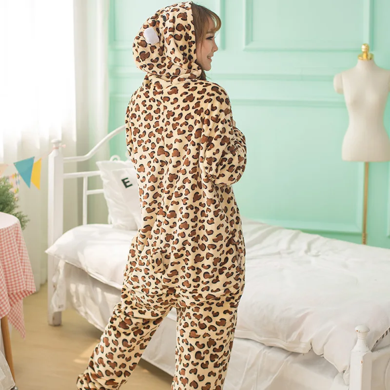 

Adults Animal Pajamas Sets Cartoon Sleepwear Cosplay Zipper Women Men Winter Unisex Flannel Leopard Pajamas