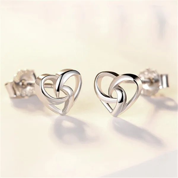 QCOOLJLY индивидуальные переплетенные любовные аллергические универсальные милые серебряные серьги-гвоздики в форме сердца для девочек Brincos