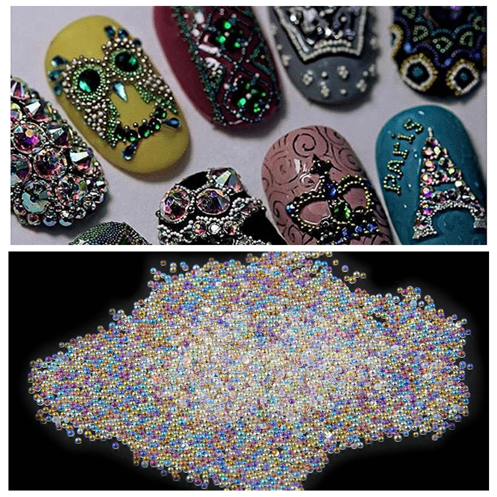 

8g Colorful Micro Beads Rhinestone Mix Gradient Color 3D Tip Nail Decoration For UV Gel Manicure Nail Art