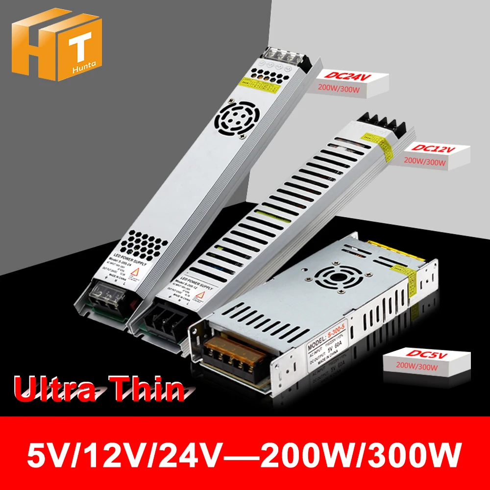 

Ultra Thin LED Power Supply DC 5V / 12V / 24V Lighting Transformers 200W 300W AC190-240V Driver For LED Strips
