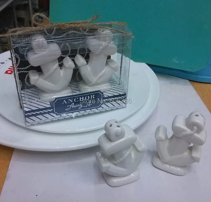 free shipping 75sets=150pcs beach theme ceramic anchor salt and pepper