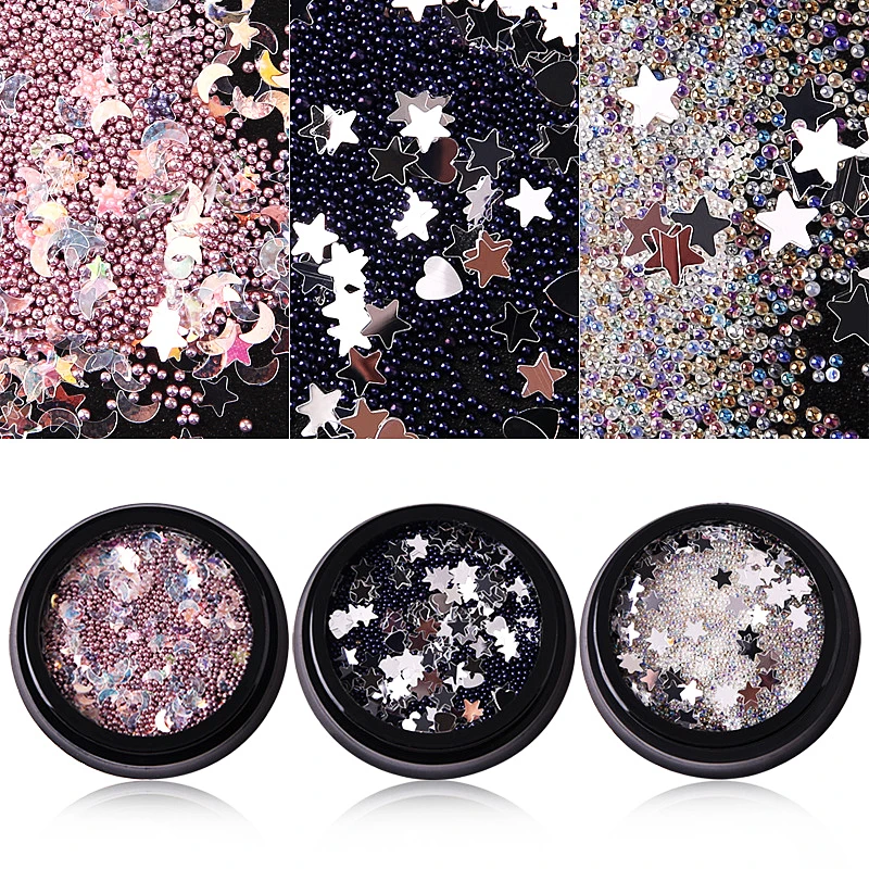 1Box Mermaid Gradient Pearl Caviar Beads Pentagram Sequin Crystal Rhinestone Leaf Metal Frame Resin Manicure Nail Art Decoration | Красота и