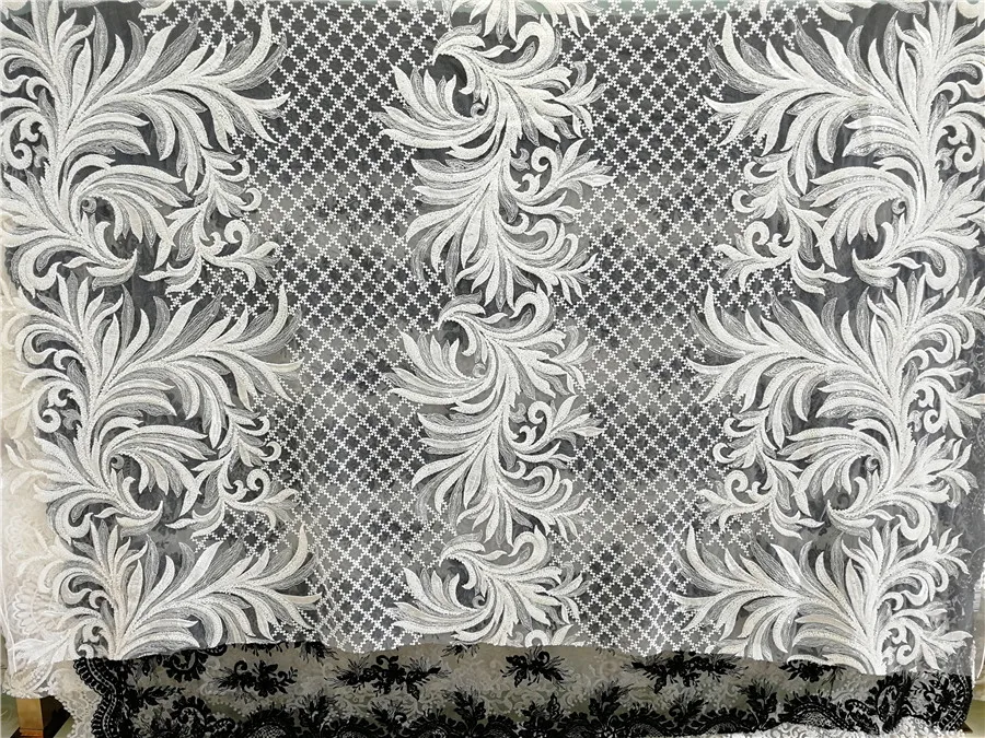 

2018 Embroidery mesh tulLe lace fabric 5yards flower pattern beaded African lace fabrics wholesale for wedding party dress