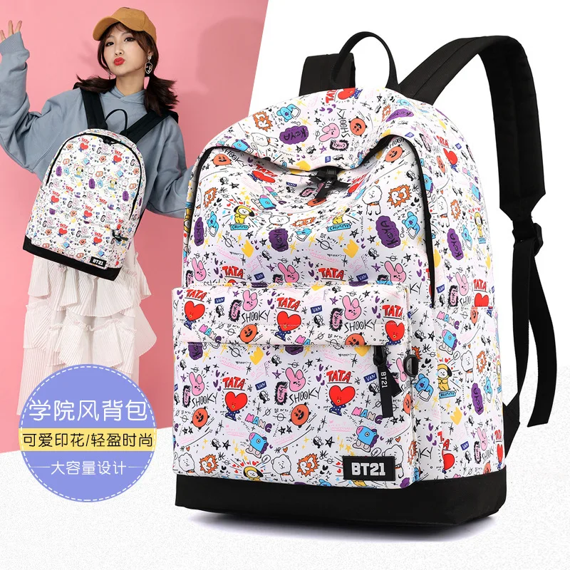 

2018 New Official Design BTS Cartoon Printing Backpack Bangtan Boys Mochila Feminina Canvas Laptop Backpack BTS School Bags