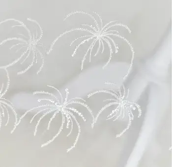 

2019 High End Architecture Fine Workmanship Embroidered Off White 135CM Wedding Lace Fabric Beads Bridal Gown Lace Tulle Mesh