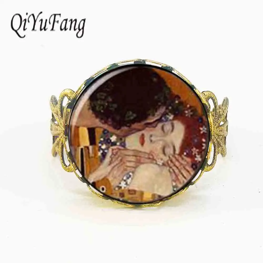 

New kiss by gustav klimt art ring klimt Toys Doctor Who Ring glass cabochon Lover Women gift 1pcs/lot rings adjustable silver