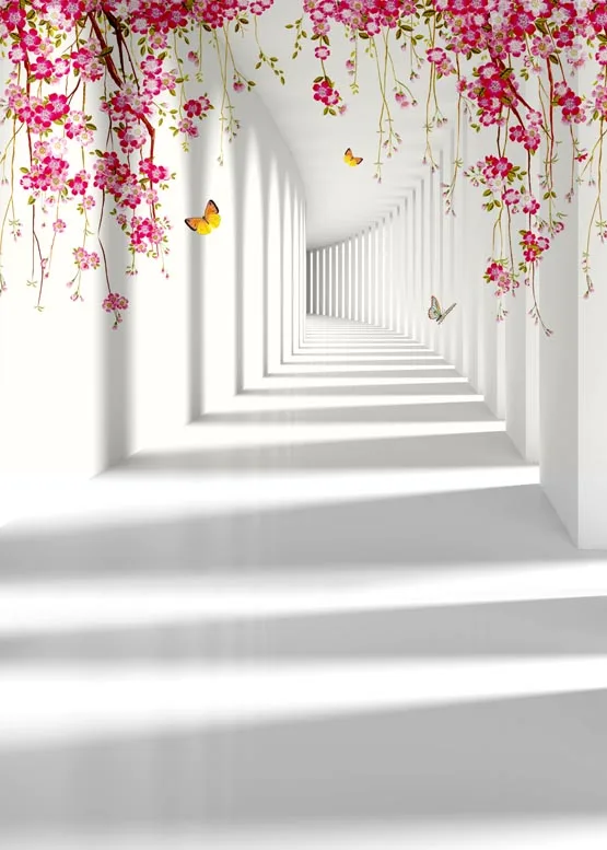 5x7ft Cartoon 3D White Wall Butterfly Vinyl Photography Backdrops Vinyl Digital Cloth For Kids Photo Studio