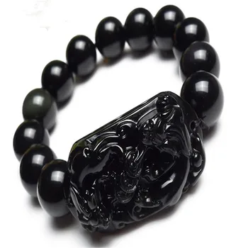 

Free Shipping 14mm Natural Stone Black Obsidian Round Loose Beads Jewelry Pi Xiu Brave Troops Powerful Mens Stretch Bracelet