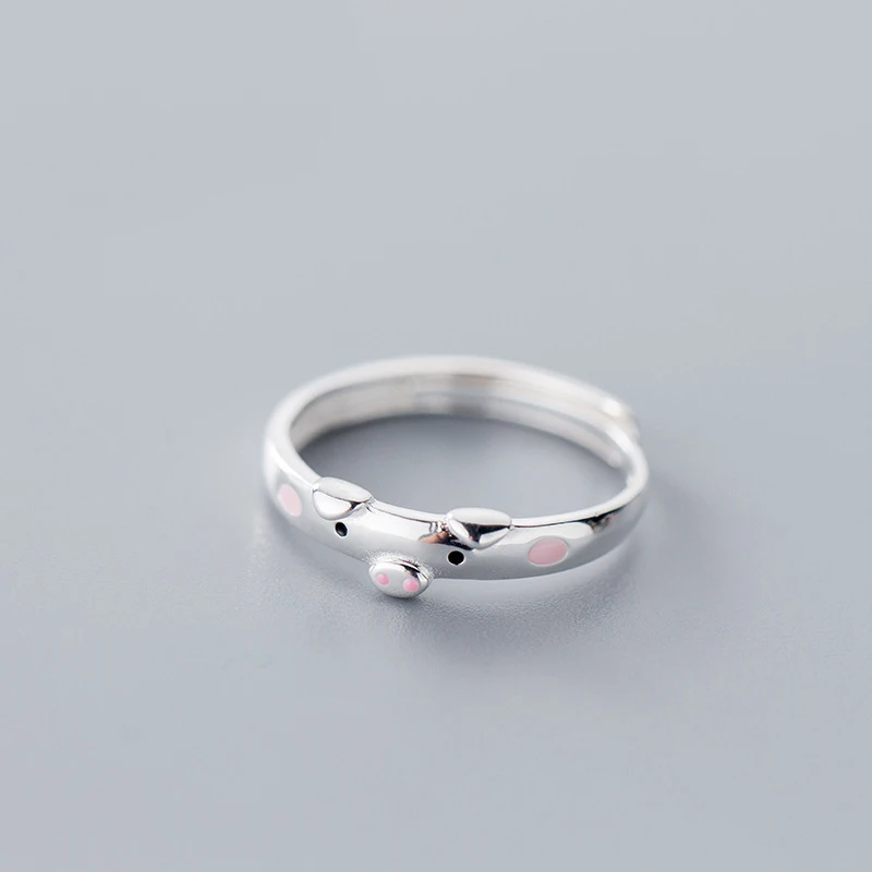 

MloveAcc Personality Creative Popular Exquisite 925 Sterling Silver Cute Pink Pig Animal Accessories Female Opening Ring