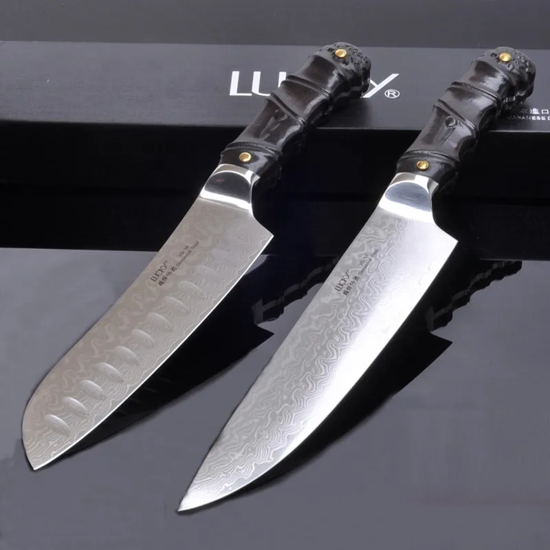 

2pcs kitchen knife set vg10 natural pattern with wood handle chef santoku keuken knife 42