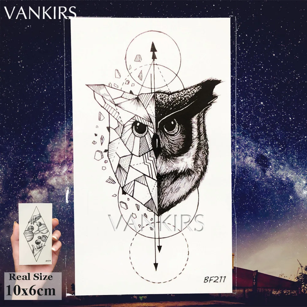 VANKIRS 3D Raccoon Tattoos Temporary Women Arm Stickers Sexy Owl Men Tattoos Waterproof Moon Geometric Planet Tatoos Supplies - Цвет: VBF211
