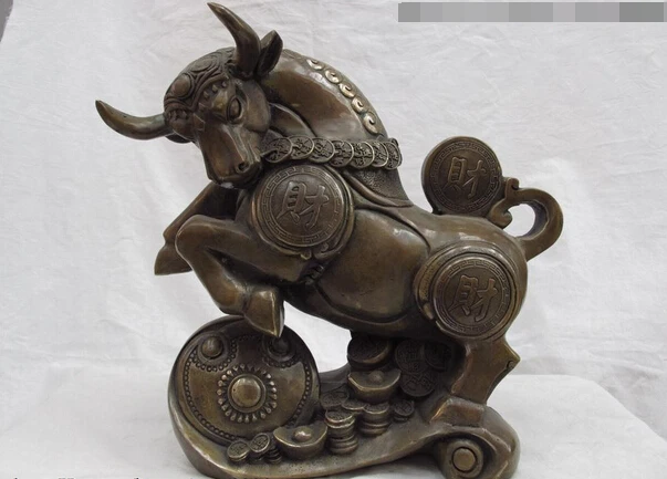 

Collectible bronze lion statue S1178 11 Chinese Folk Copper Bronze Feng shui lucky Wealth Cattle bull Wild ox Statue