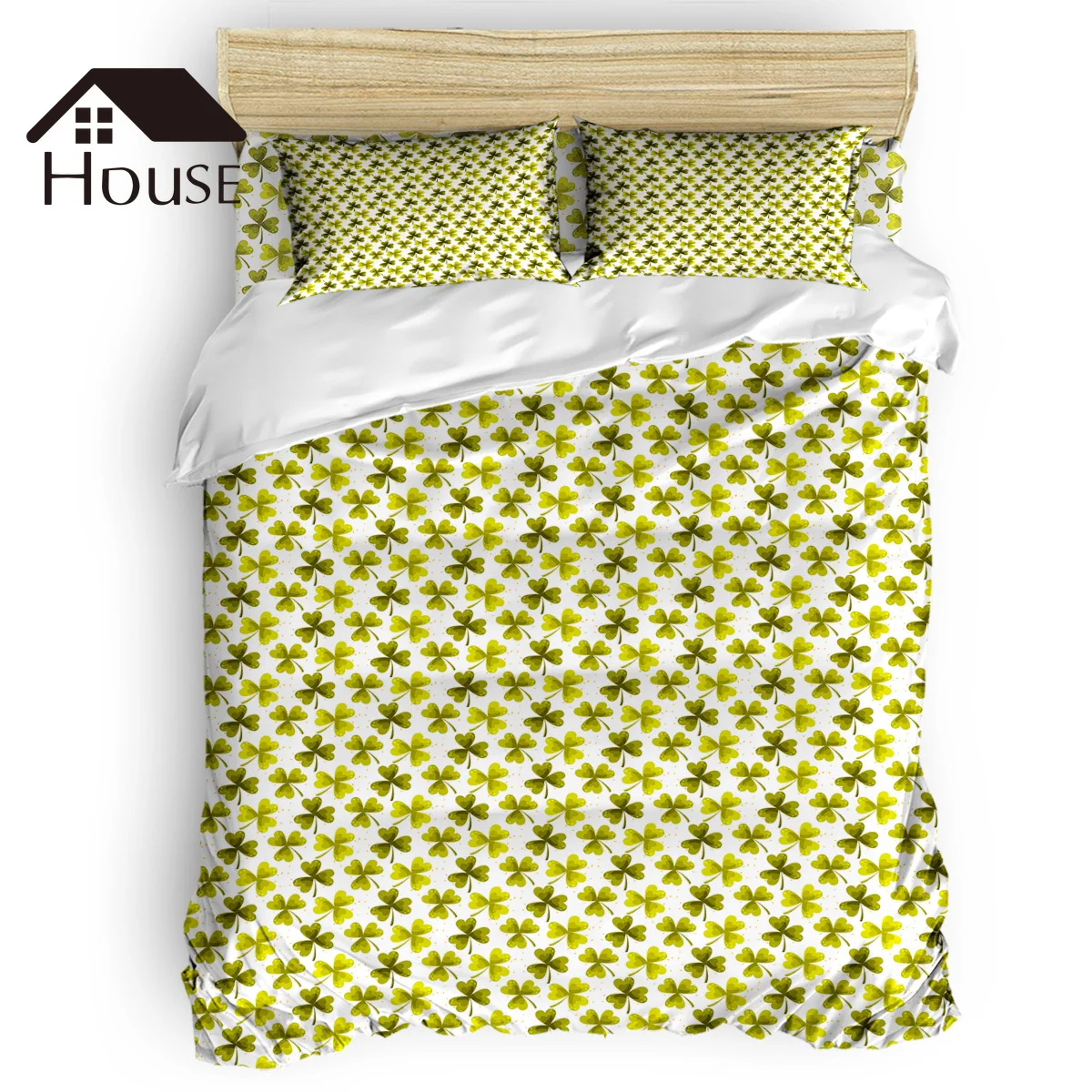 

BIGHOUSES Duvet Cover Set Yellow Green Clover Duvet Cover 4 Piece Bedding Set