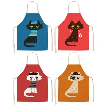

Kitchen Apron for Woman Cute Cartoon Cat Printed Sleeveless Cotton Linen Aprons For Cooking Home Cleaning Tools 53*65cm A1008