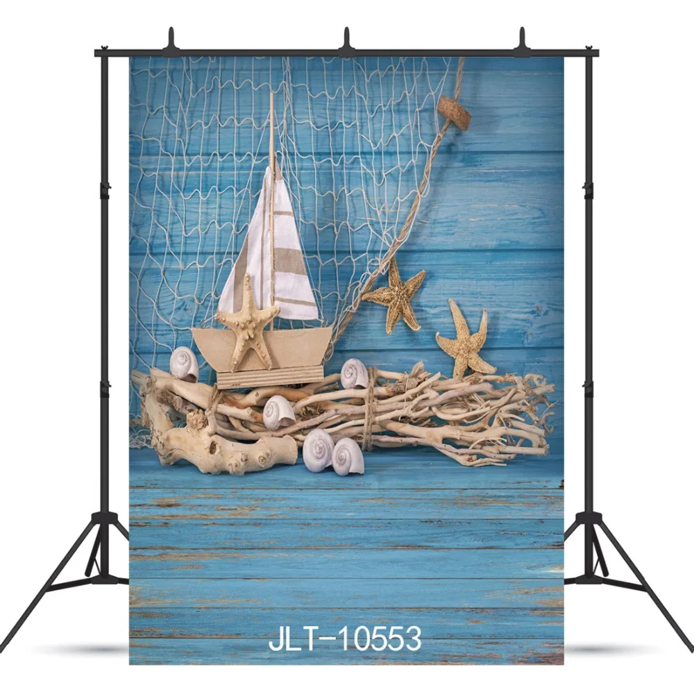 

Виниловый фон для фотосъемки с изображением голубого дощатого пола лодки морских звезд для портретной вечеринки детского дня рождения