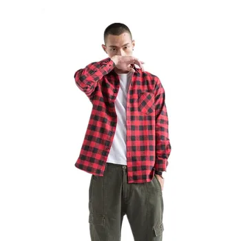 

Spring Autumn flannel Plaid Men Shirt long sleeve design brushed Casual slim fit Luxury Male check Formal Business chemise homme