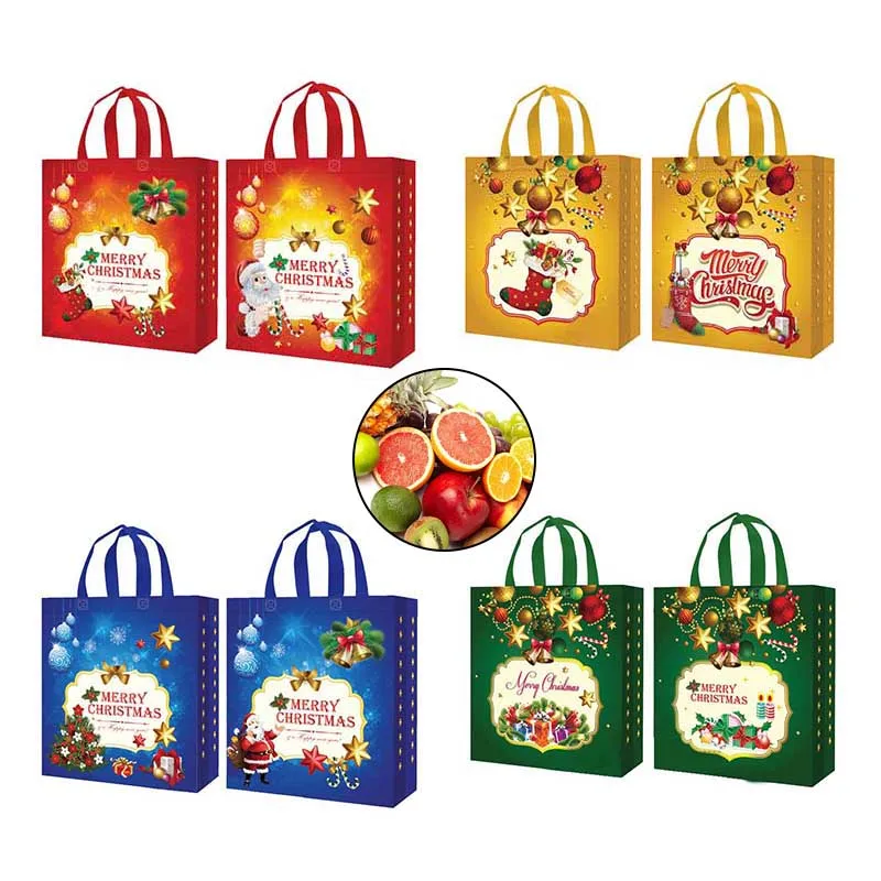 

8Pcs Nov-Woven Pattern Printed Christmas Holiday Gift Bags Durable Party Supplies Hogard OC22