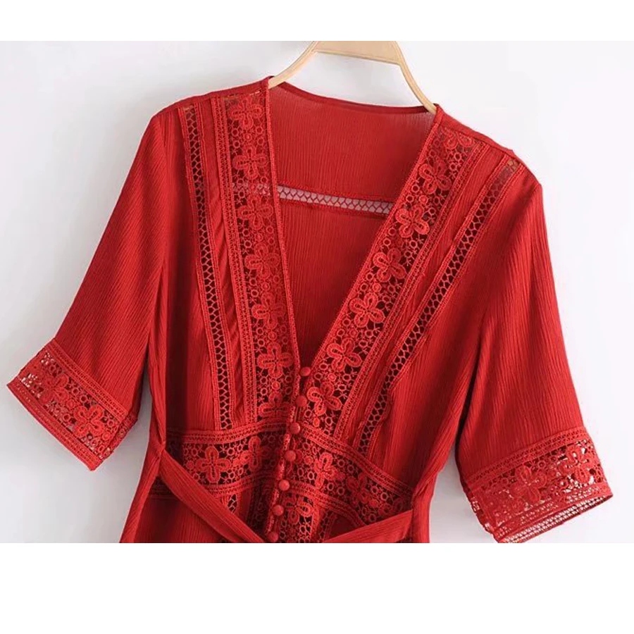 Длинное платье TEELYNN Boho винтажное с цветочным принтом и кружевной строчкой