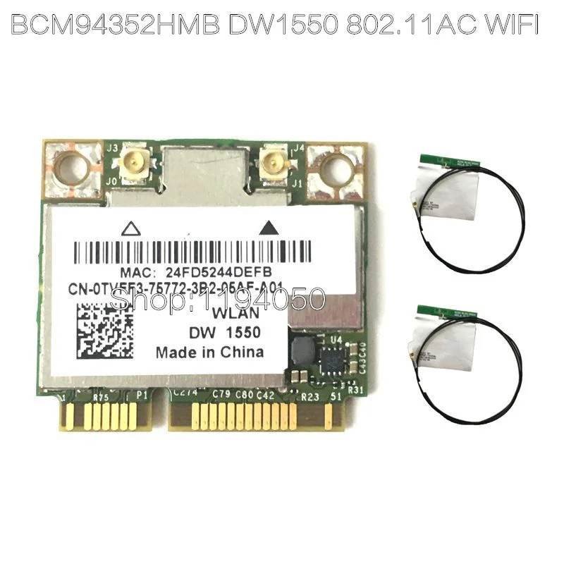 Broadcom bcm942hmb D e l DW1550 WiFi карта+ Bluetooth 4,0 867 Мбит/с WLAN Беспроводная-AC 867 Мбит/с 802.11ac PCI-E 2,4 ГГц 5 ГГц