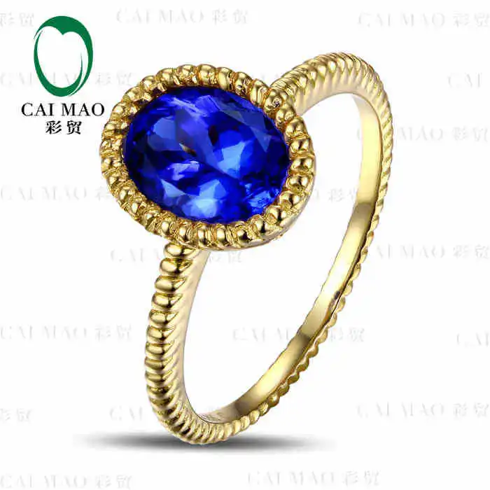 

CaiMao 18KT/750 Yellow Gold 1.62 ct Natural IF Blue Tanzanite AAA ct Full Cut Diamond Engagement Gemstone Ring Jewelry
