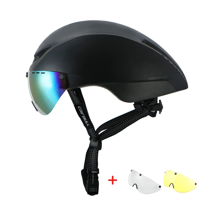 Велосипедный шлем с линзами TT In-mold дорожный велосипед шлем MTB очки Сверхлегкий ветрозащитный езда гоночный велосипедный шлем - Цвет: Black plus lens