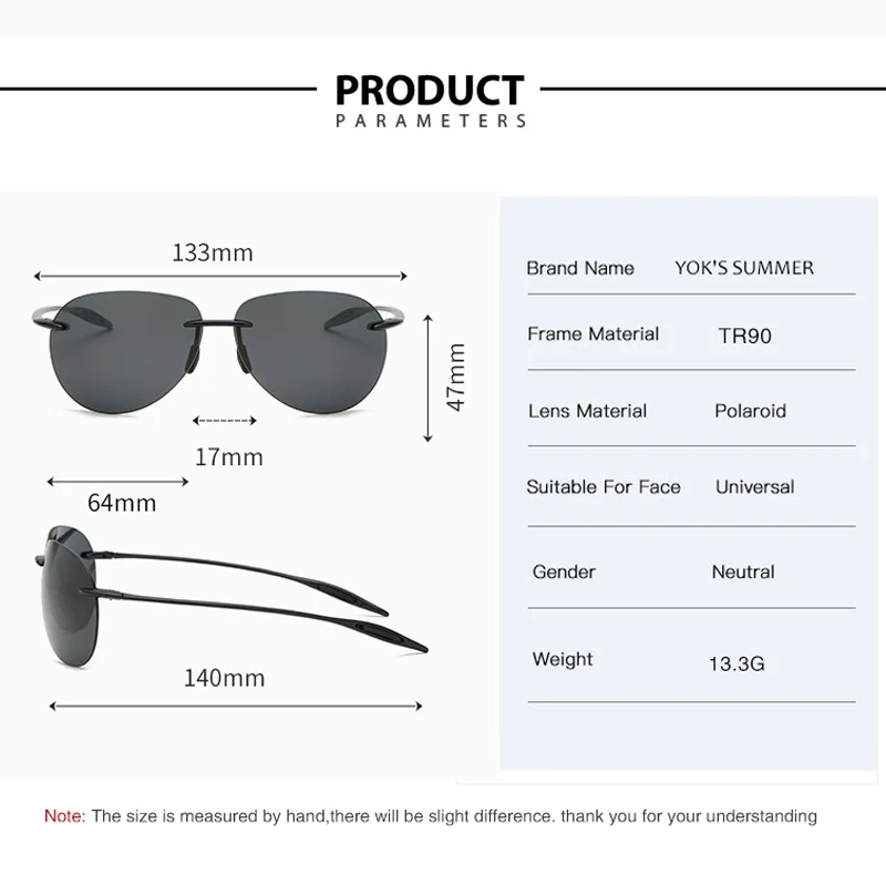 YOK'S ультра легкие 13,3g солнцезащитные очки без оправы гибкие TR90 украшения для очков для женщин и мужчин Поляризованные тени для вождения Goggle HN1303