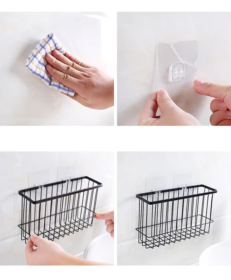 Kitchen Iron Storage Basket Wall Mount Organizer Sundries Seasoning Hanging Basket Bathroom Shelf Desktop Storage Basket