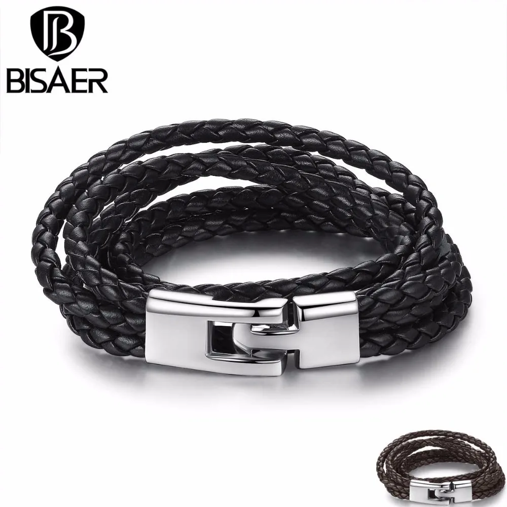 

Black Brown Fashion Men Leather Bracelet Fashion Brown Punk Wrap Cuff Bracelets & Bangles for Women Men Jewerly GP0288-1