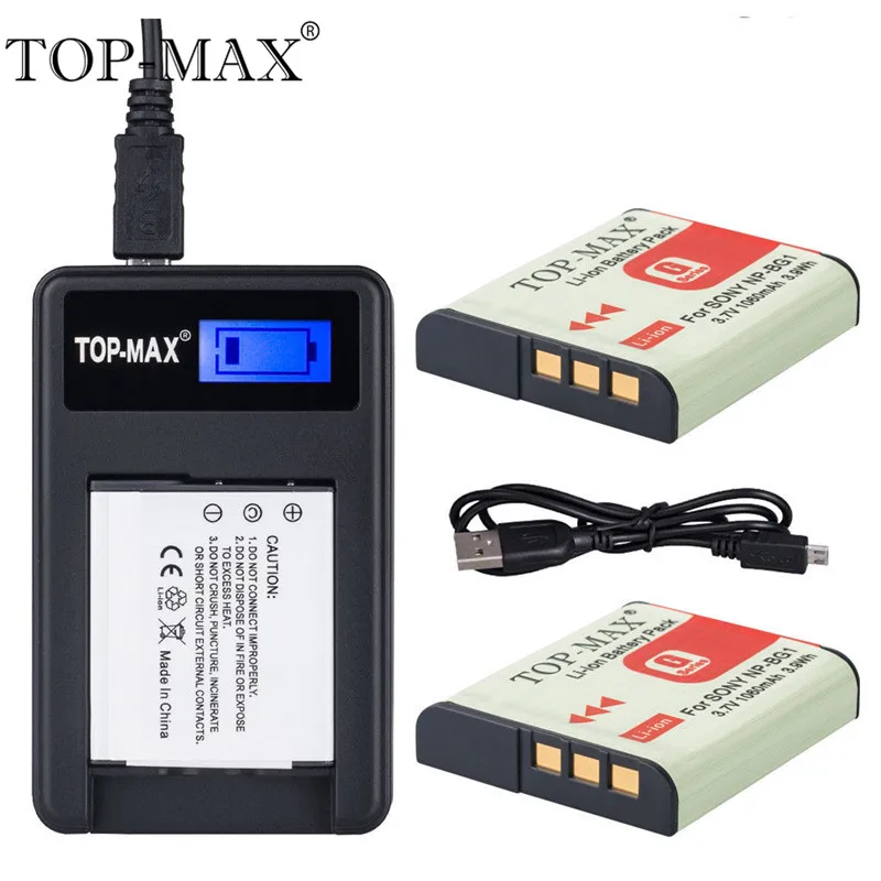 

TOP-MAX 2PCS 3.7V 1060mAh NP-BG1 Battery+USB Charger+USB Cable For Sony Cyber-shot DSC H3 H7 H9 H10 H20 H50 H55 W130 W210 W220