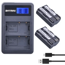 2X BP-511A BP-511 BP 511 511A BP511A Battery Bateria+ LCD Dual USB Charger for Canon G6 G5 G3 G2 G1 EOS 300D 50D 40D 30D 20D 5D