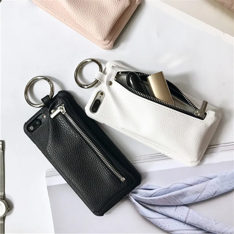 

Litchi Pattern PU Leather Zipper Wallet Case with Circle Ring for iPhone 7 7plus Capas for iPhone 6 6plus 6s 6splus 8 8plus X