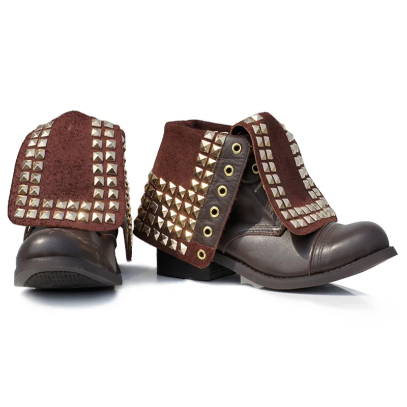 Motocicleta Retro Viejo Del Martin Estilo Black Con belge El Hacer Remache Perfetto Real Tamaño Prova Botas Grande Vaca Cuero La Británico De qwBvnTFP