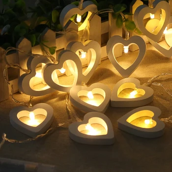 

10 LED Love string lights Wooden heart shaped Window Curtain Lights 1.2M Battery powered fairy lights Wedding Valentine's day