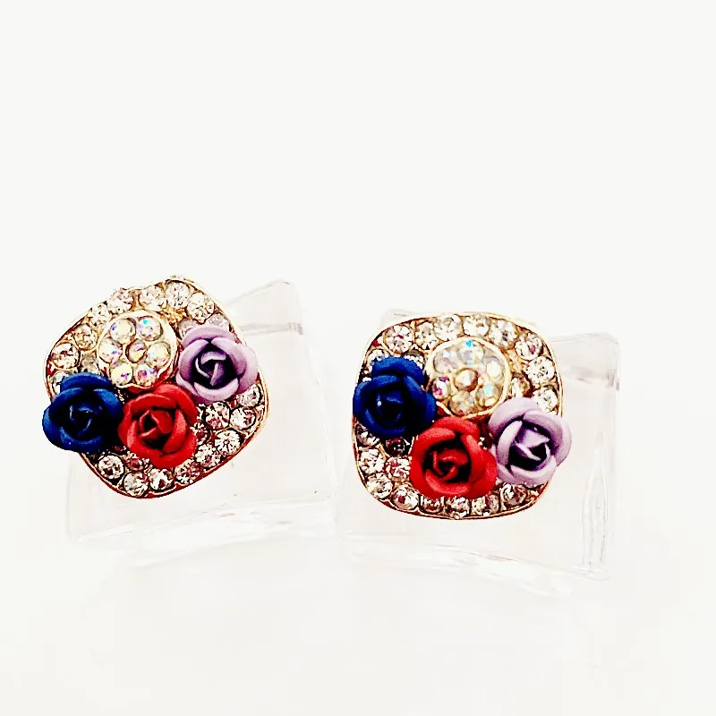 Новые Элегантные 3 Rhinestone Цветок Красные Синие Фиолетовые женские медные