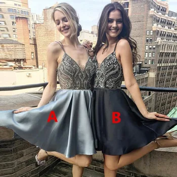 

Gorgeous Homecoming Dress 2019 Spaghetti Straps Beading Satin Prom Dress Backless Vestido de Noiva Party Gown Robe De Mariee
