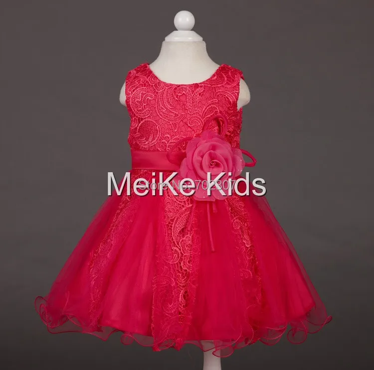 

Beautiful Embroidered lace dress Girls wedding dress 2017 high quality flowers girls party dress 12pcs/lot free DHL P-40
