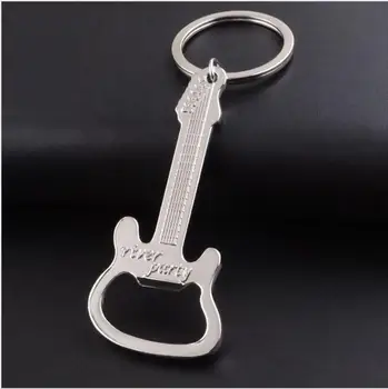 

100pcs/lot 2019 Hot Sale Gift Zinc Alloy Beer Guitar Bottle Opener Bottle Opener Keychain Keyring Key Chain SIiver Bronze Color