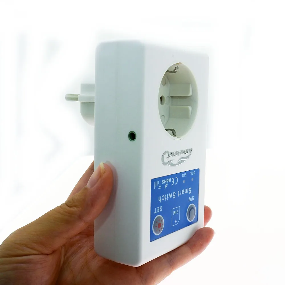 EU Plug Smart GSM Power Outlet Plug Socket with Temperature Sensor SMS Command Control  Power SMS Feedback when power off