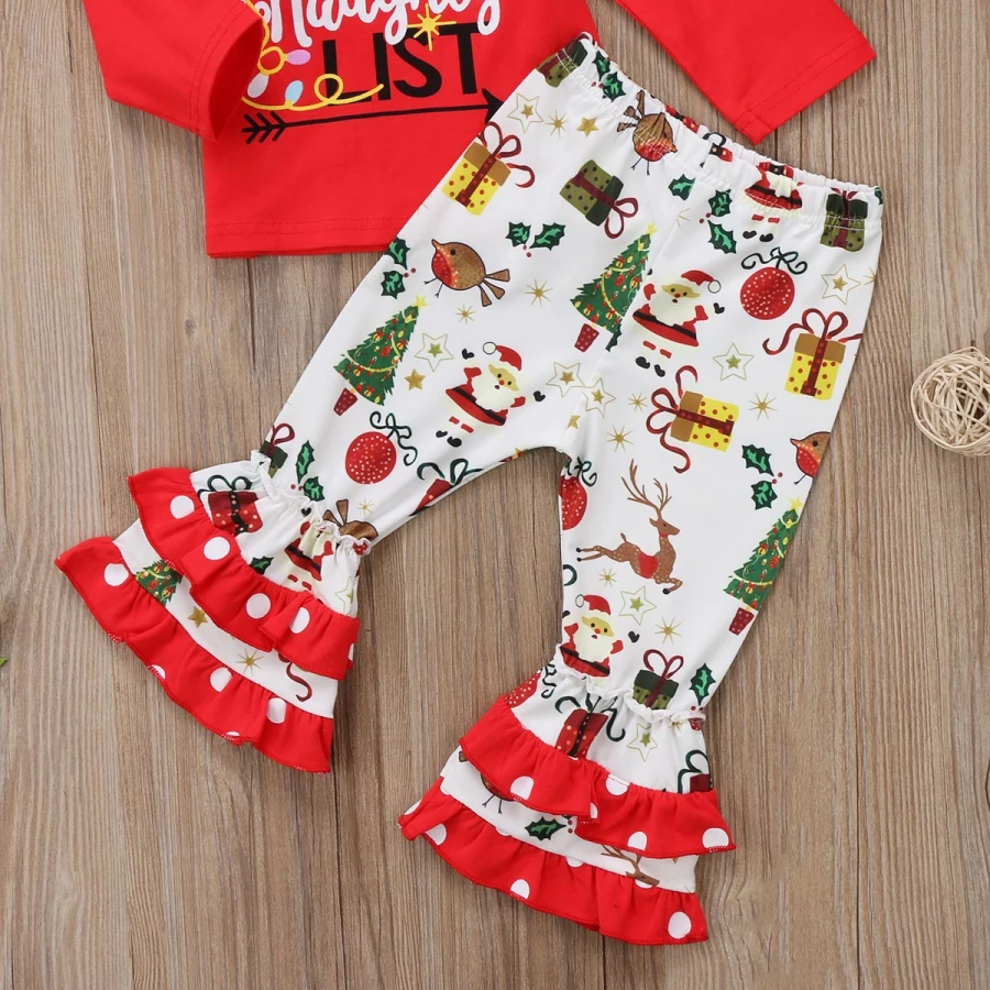 Рождественские комплекты одежды для новорожденных девочек, топ с длинными рукавами, Хлопковые Штаны, комплект одежды из 2 предметов, одежда для маленьких девочек, От 6 месяцев до 4 лет
