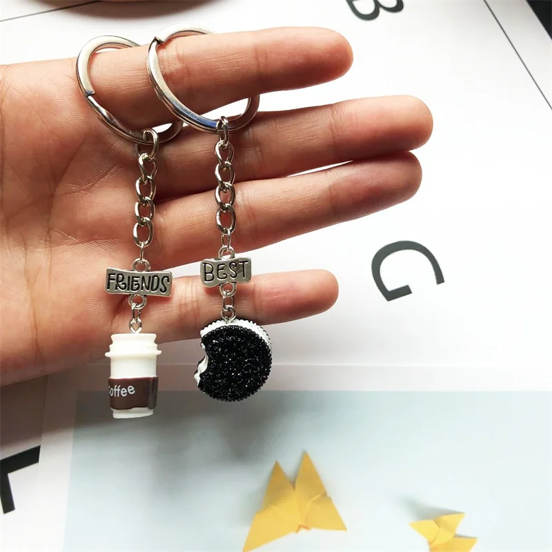 

2019 new 2 pieces / set of mini Oreo Biscuits and coffee Pendant Keychain Best Friends and Children BFF Gift Friendly key ring