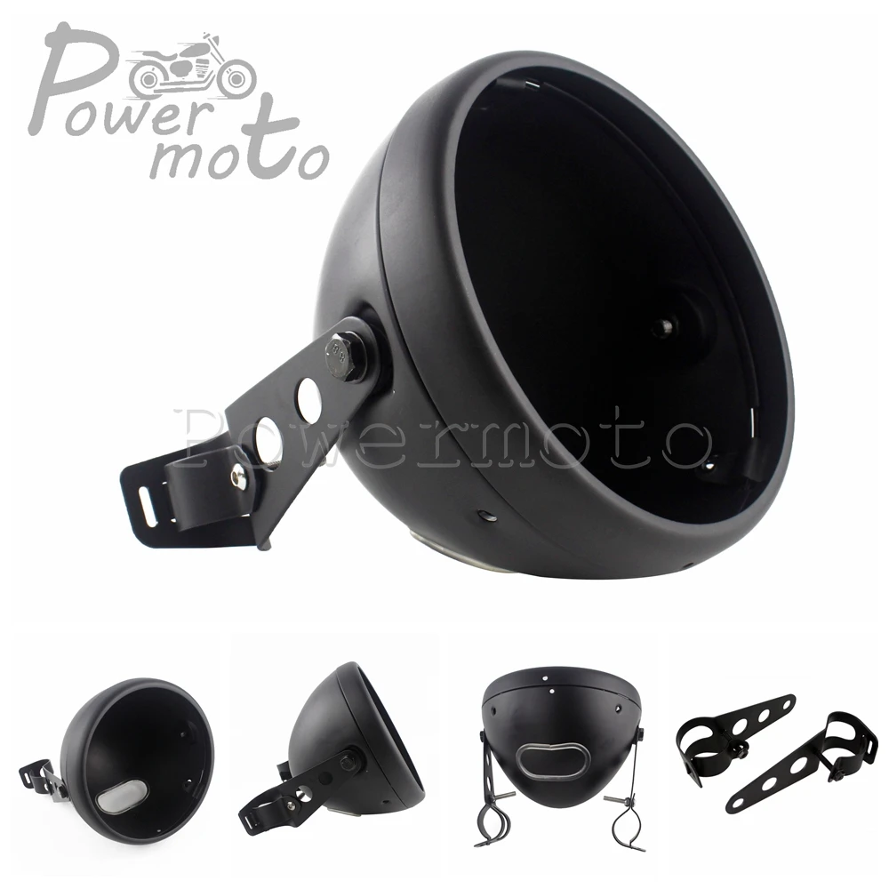 Universal Steel Headlight Housing Matte Black Motorcycle 7 inch LED Headlamp Bucket Shell w/ 27-36mm Fork Mount Clamp Bracket | Автомобили
